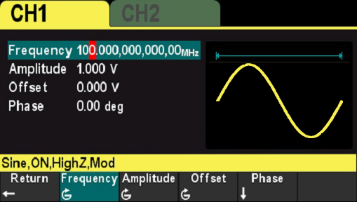 Sine wave with the maximum output bandwidth of 100MHz.