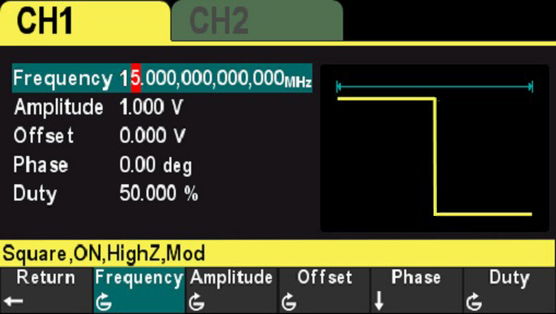 Square wave with the maximum output bandwidth of 15MHz.