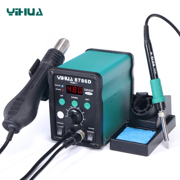 YIHUA 8786D SMD Rework Soldering Station 740W 2 in 1 Digital Display Hot Air Gun & Soldering Iron