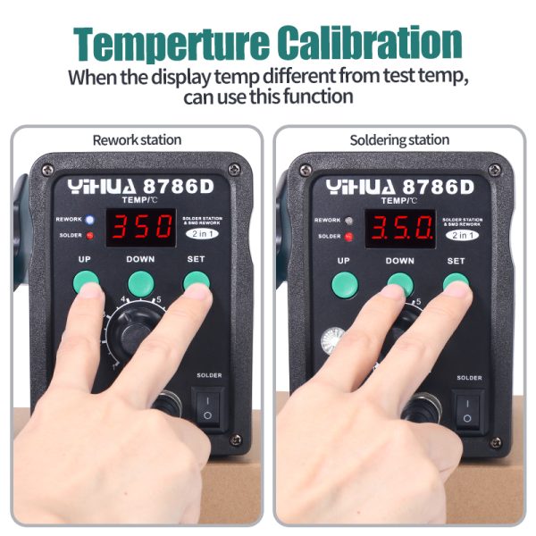YIHUA 8786D SMD Rework Soldering Station 740W 2 in 1 Digital Display Hot Air Gun & Soldering Iron - Image 6