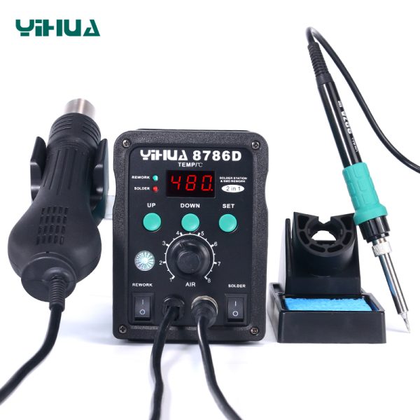 YIHUA 8786D SMD Rework Soldering Station 740W 2 in 1 Digital Display Hot Air Gun & Soldering Iron - Image 2