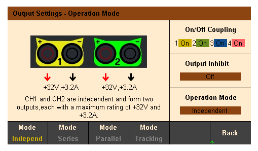 Four modes: independent, series, parallel, tracking